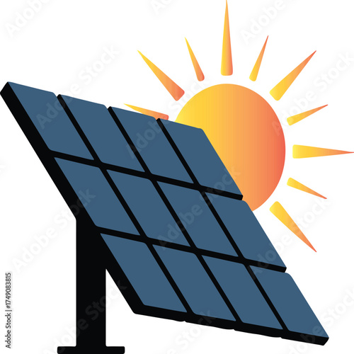 Solar panel with sunlight illustration for renewable energy and sustainable power generation