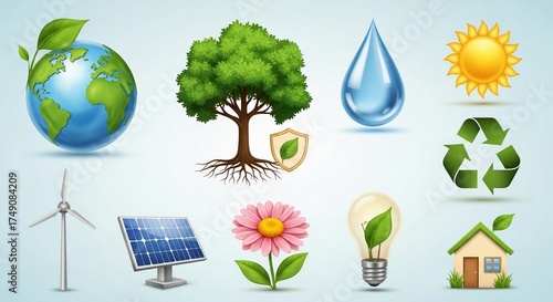 Eco Friendly Sustainability Icon Set Illustration