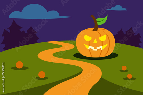 Cartoon jack o' lantern trail vector illustration