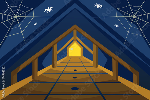 Cartoon spiderweb attic room vector illustration