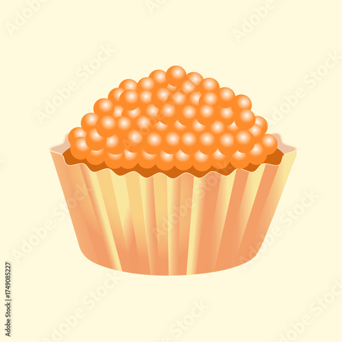 Red caviar in a tartlet, isolated on white background. Realistic vector illustration of gourmet seafood appetizer for menu, restaurant, or food design.