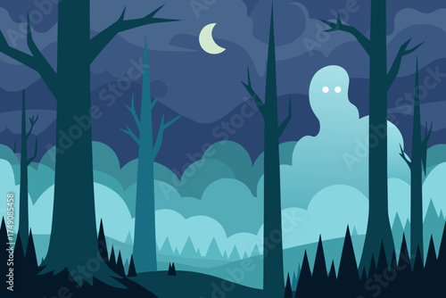 Cartoon ghostly forest mist vector illustration