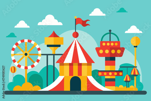 Cartoon amusement park rides vector illustration