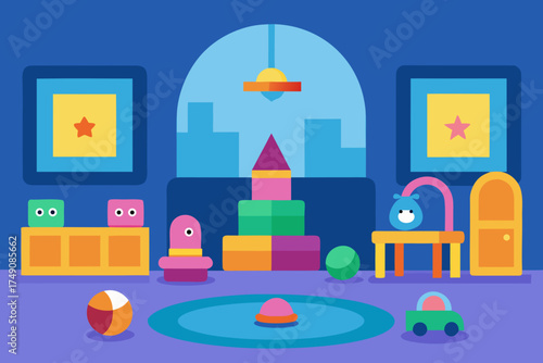 Cartoon playroom full of toys vector illustration