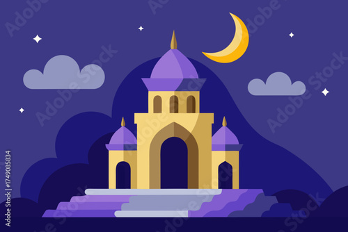 Cartoon enchanted moon temple vector illustration