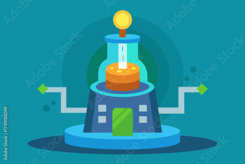 Cartoon energy reactor glowing core vector illustration