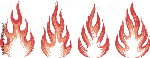 A collection of stylized flame illustrations with intricate line work, , showcasing various fire designs and artistic interpretations of burning fire
