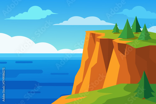 Cartoon rocky cliff over the ocean vector illustration