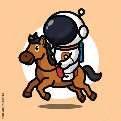 Cute Astronaut Riding Horse Illustration for Space Cartoon Character and Adventure Concept