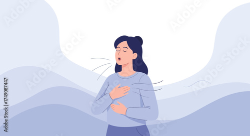Illustration of a woman practicing deep breathing exercises for relaxation and stress relief