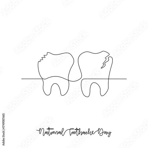 One continuous line drawing of National Toothache Day vector illustration. National Toothache Day theme design concept in simple linear continuous line. Great for healthcare and medical campaign.