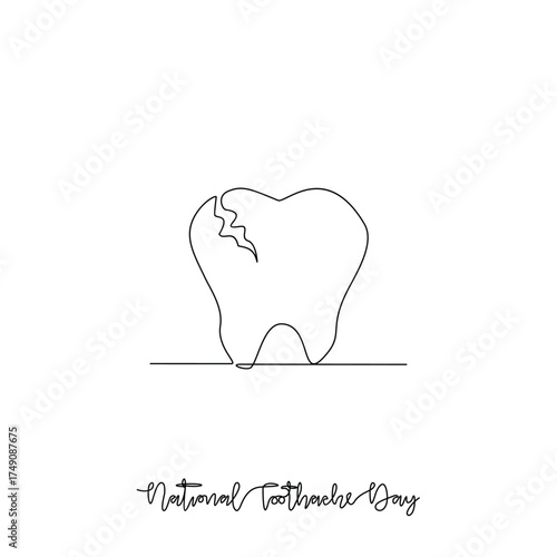 One continuous line drawing of National Toothache Day vector illustration. National Toothache Day theme design concept in simple linear continuous line. Great for healthcare and medical campaign.