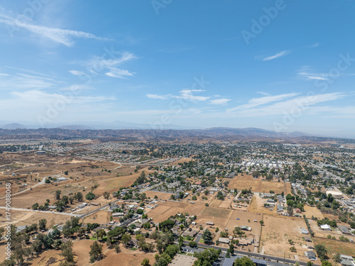 Aerial view of of house in Yucaipa city, in San Bernardino County, California, United States. High quality photo