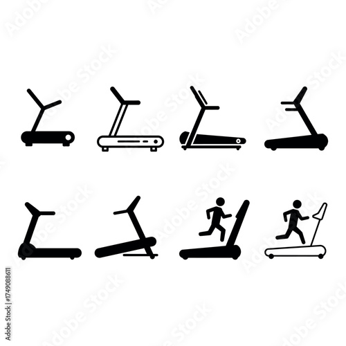 Collection of treadmill icons in flat style for fitness and gym design projects