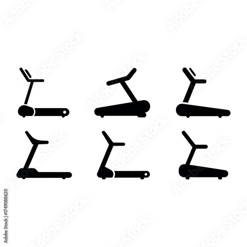 Collection of treadmill icons in flat style for fitness and gym design projects