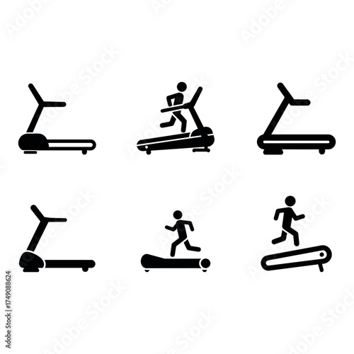 Collection of treadmill icons in flat style for fitness and gym design projects