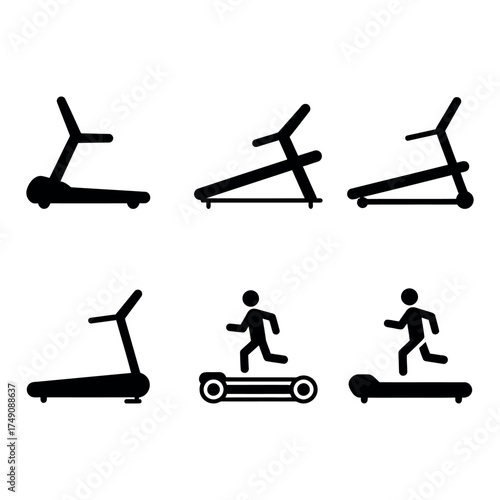 Collection of treadmill icons in flat style for fitness and gym design projects