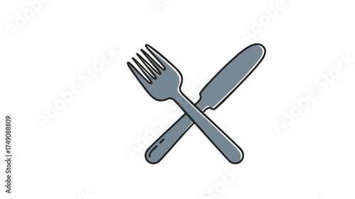 Illustration of a fork and knife crossed, representing dining and eating utensils.