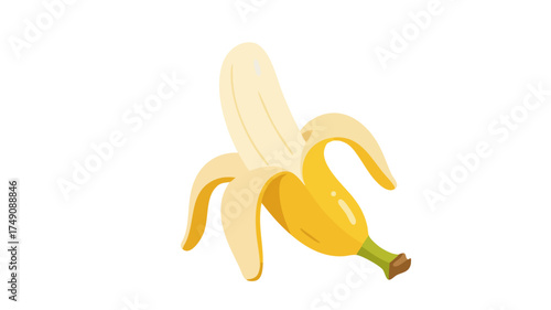 A partially peeled ripe yellow banana fruit illustration isolated on a clean white background.