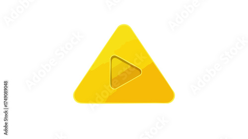 A yellow triangle with a play button inside, isolated on a white background.