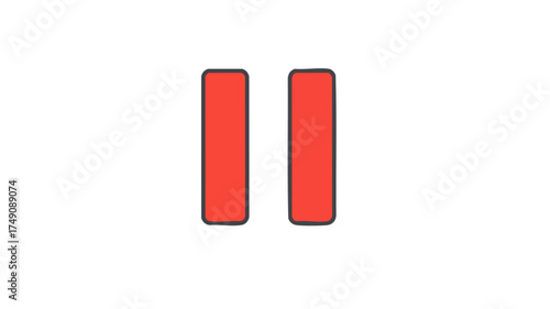 A minimalist red pause button icon with two vertical bars on a white background.