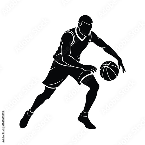 Basketball Player Dribbling Silhouette vector illustration