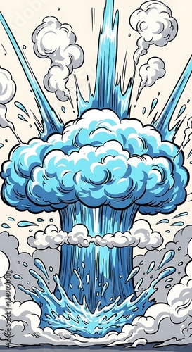 Dynamic Water Explosion - A Vibrant Cartoon Illustration.