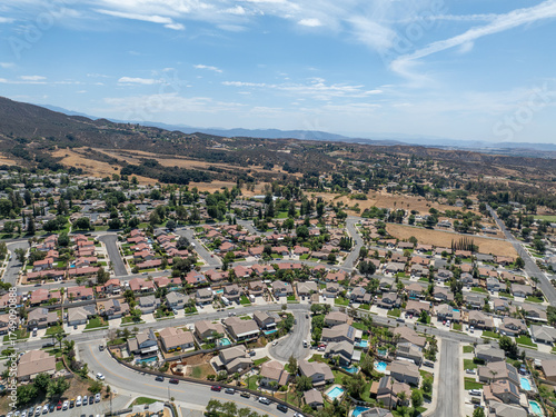 Aerial view of of house in Yucaipa city, in San Bernardino County, California, United States. High quality photo