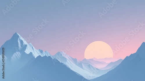Winter Mountain Landscape Illustration with Snowy Peaks and Soft Cold Sky Gradient