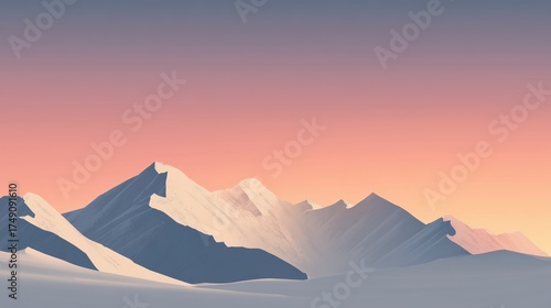 Winter Mountain Landscape Illustration with Snowy Peaks and Soft Cold Sky Gradient
