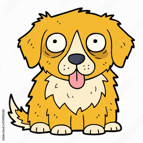 Cartoon golden retriever, kid book illustration, isolated on white background.