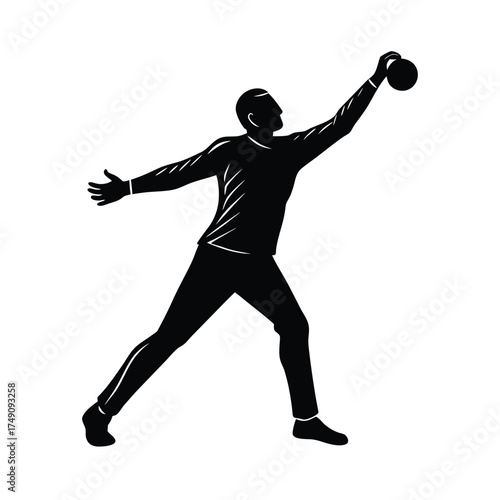 Silhouette of a man throwing a kettlebell Keywords: silhouette, man, throwing, kettlebell