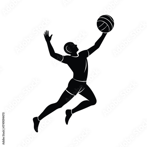 Volleyball player jumping to hit ball silhouette sport