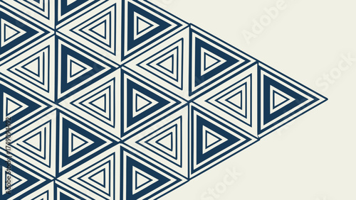 Geometric pattern featuring repeating blue triangles on a cream-colored background, forming a visual design.