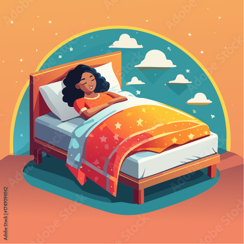 woman sleeping on bed with blanket and pillow