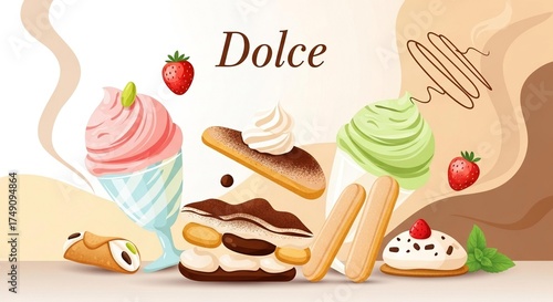 Sweet Dessert Illustration Collection Featuring Cakes Ice Cream and Pastries