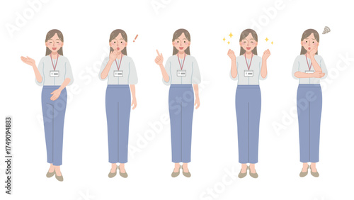 女性社員の様々なポーズのイラストセット