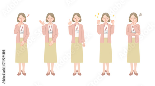 女性社員の様々なポーズのイラストセット