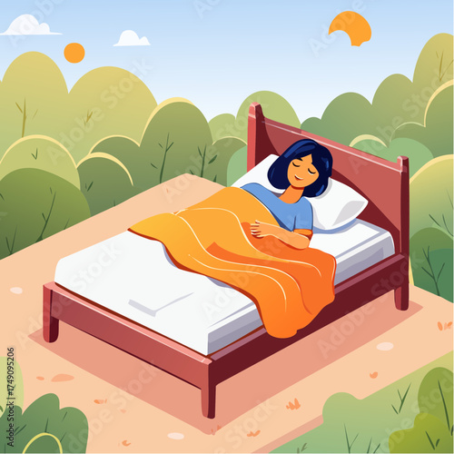 woman sleeping on bed with blanket and pillow