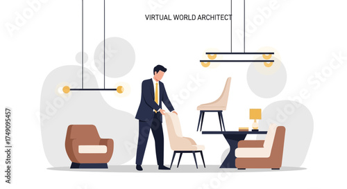 Interior designer concept with stylish furniture and virtual world architect idea