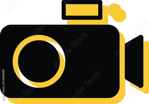 Modern black and yellow video camera icon