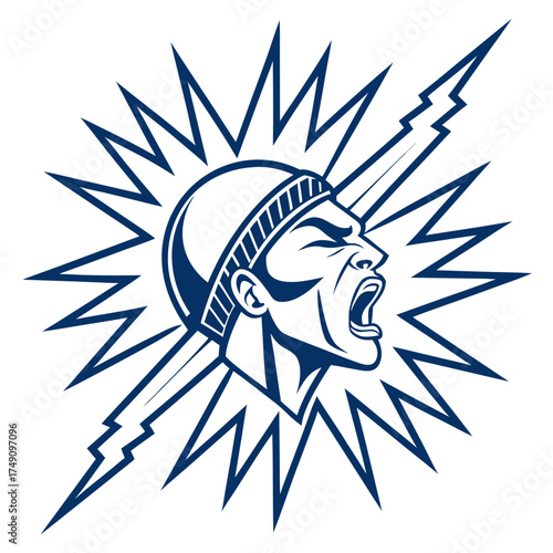 Screaming man with lightning bolts