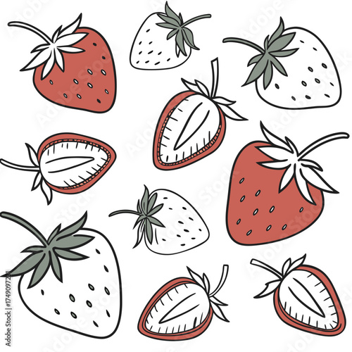 Illustration of strawberries with and without the hull