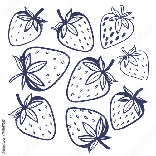 Illustration of fresh strawberries in dark blue