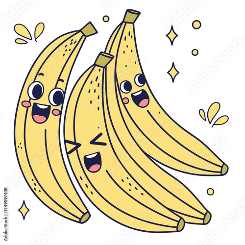 Illustration of a group of bananas with faces