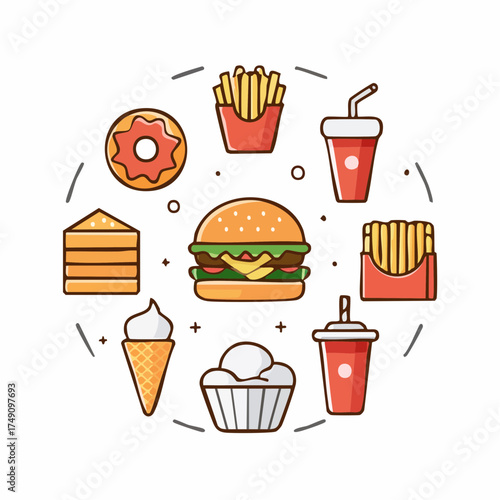 Colorful Fast Food Illustration Set