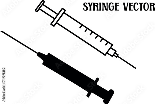 syringe outline vector, syringe black silhouette vector, syringe line art