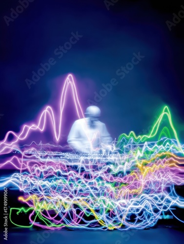 Modern Synthwave Performance with Neon Analog Synth and Dynamic Light Effects Premium Tech Music Content for Young Professionals and Social Media Campaigns