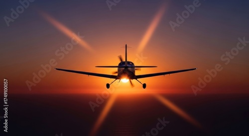 Magnificent silhouette of a plane ascending towards the sunrise sky creating a captivating scene
