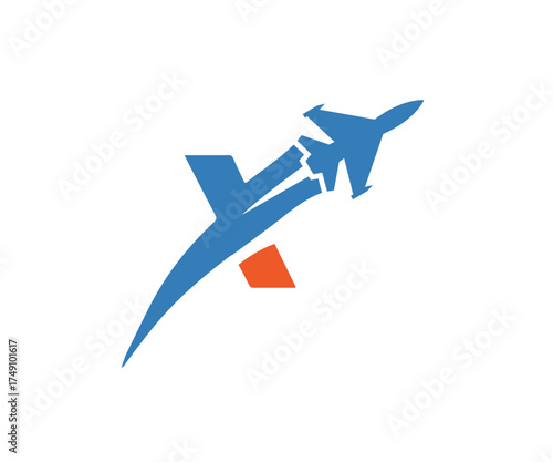 Jet fighter plane shape letter X logo icon design illustration